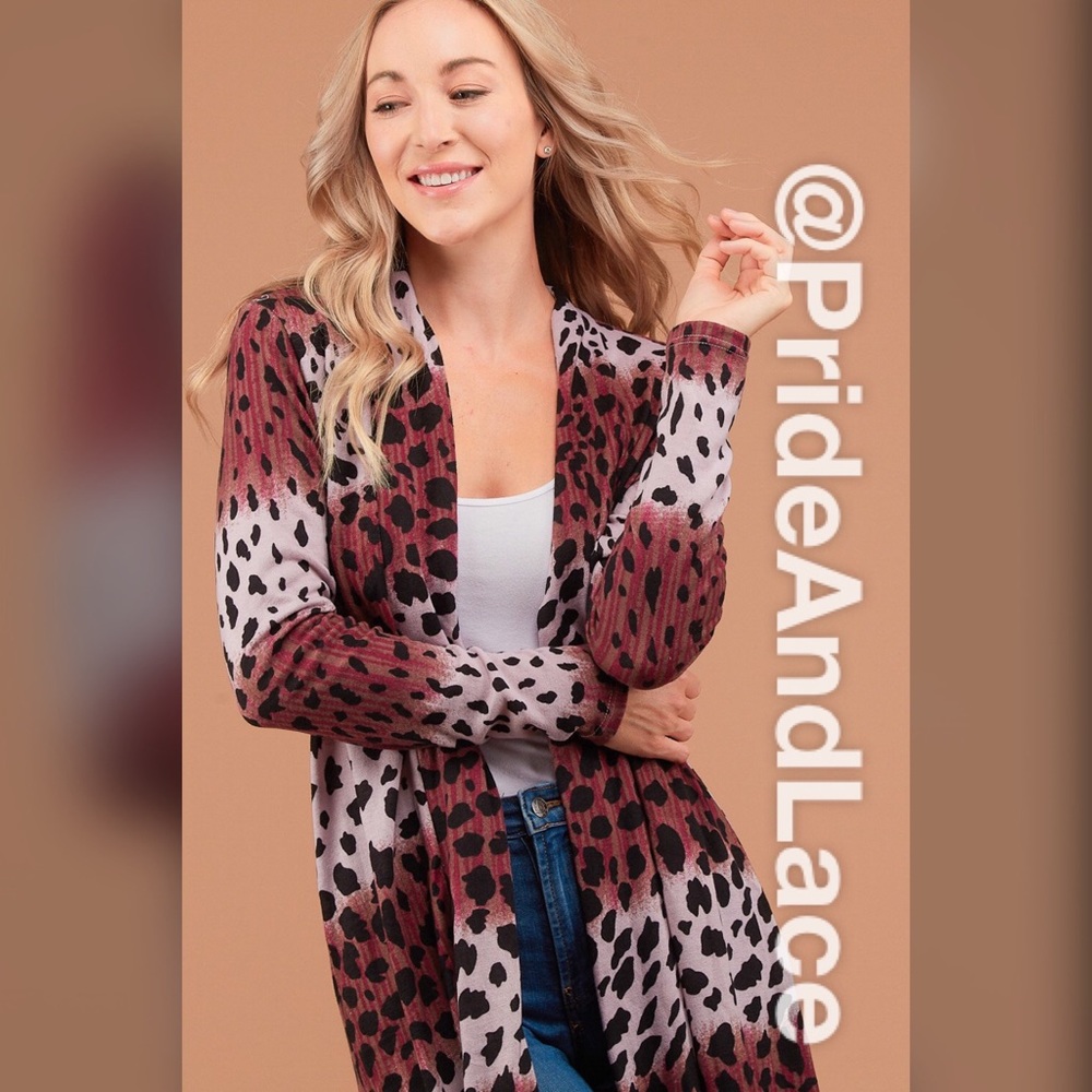 🍁🐾Maroon Animal Print Long Cardigan 🐾🍁